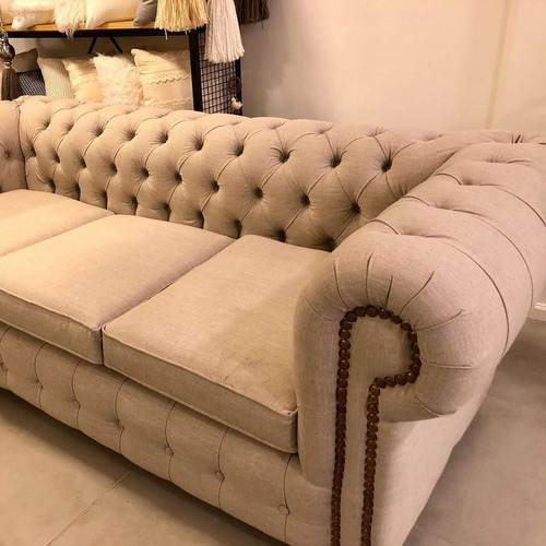 Sillón Chesterfield 3 Cuerpos Lino Antidesgarros