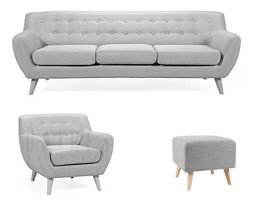 Combo Nórdico Sillón 3 Cuerpos + Sillón 1 Cuerpo + Banqueta Lino Antidesgarros