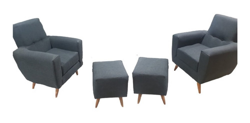 Combo Nórdico Vintage Aron 2 Sillones 1 Cuerpo + 2 Banquetas Lino Antidesgarros