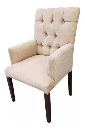 Silla Vestida Respaldo Estilo Capitoné Y Apoyabrazos Lino Antidesgarros
