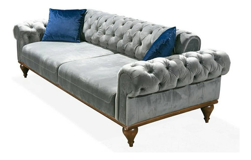 Sillón Moderno Vintage Capitoné Agnes 3 Cuerpos Pana Antimancha