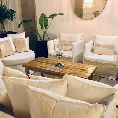 Combo Living Ghost Sofá 3 Cuerpos + 2 Sillones Un Cuerpo + 1 Puff Funda Tussor