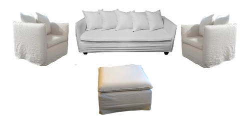 Combo Living Ghost Sofá 3 Cuerpos + 2 Sillones Un Cuerpo + 1 Puff Funda Tussor