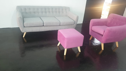 Combo Nórdico Sillón 3 Cuerpos + Sillón 1 Cuerpo + Banqueta Lino Antidesgarros