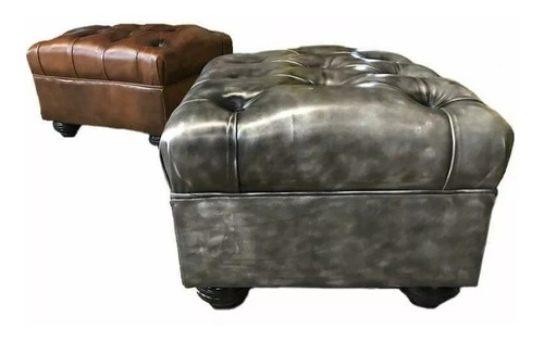 Puff Banqueta Capitone de Cuero Vacuno