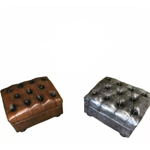 Puff Banqueta Capitone de Cuero Vacuno