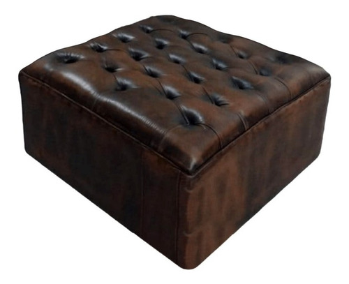 Puff Chesterfield Capitoné 90x90 cm Cuero 100% Vacuno