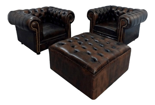 Puff Chesterfield Capitoné 90x90 cm Cuero 100% Vacuno