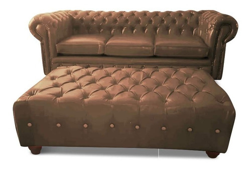 Combo Chesterfield Sillón Sofá 2 Cuerpos + Puff 100 cm Ecocuero