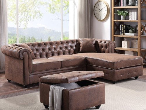 Sillón Sofá Esquinero Chesterfield Capitoné 3 Cuerpos Ecocuero Panamera Premium