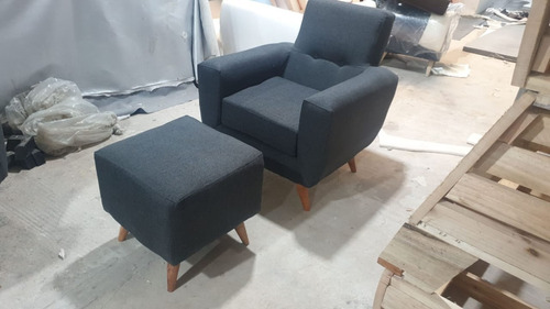 Combo Nórdico Vintage Aron 2 Sillones 1 Cuerpo + 2 Banquetas Lino Antidesgarros