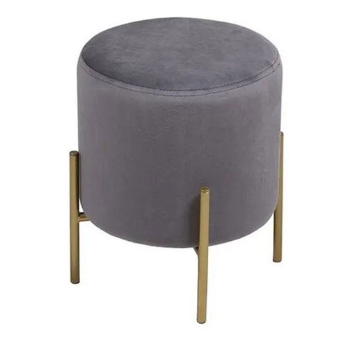 Puff Banco Redondo Abderus Gris Pana Base Hierro