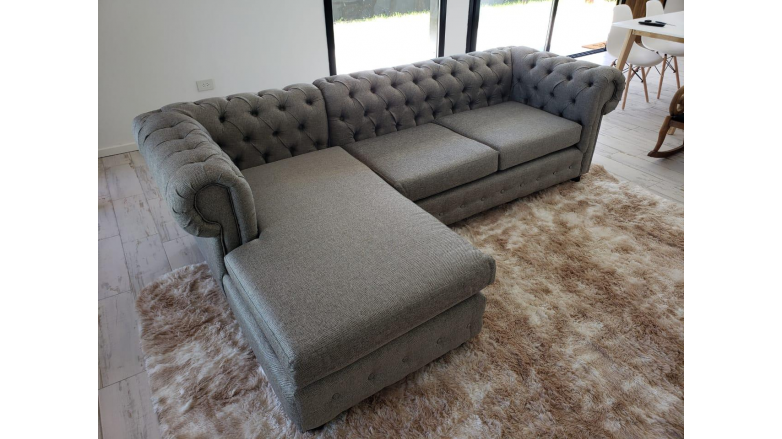 Esquinero Chesterfield Capitone Tres Cuerpos Lino Antidesgarros