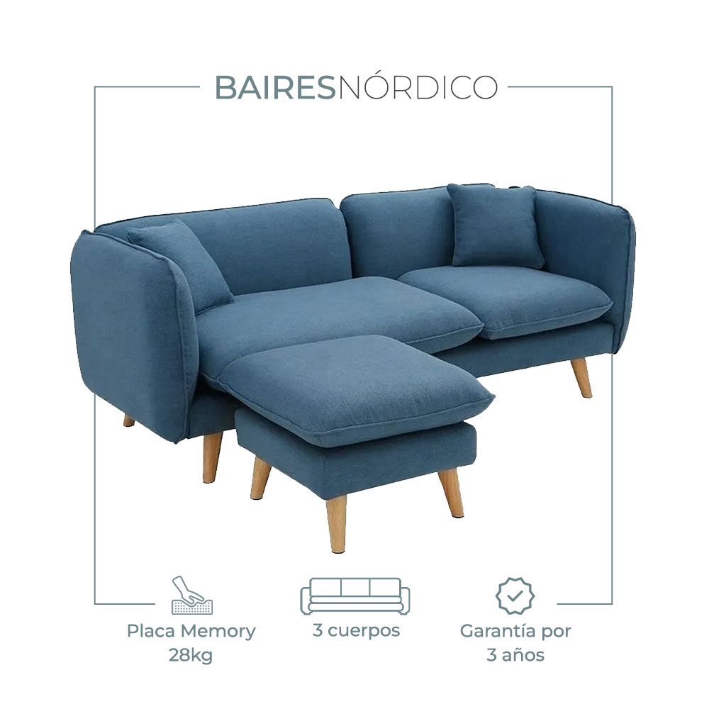 Sillón Sofa 3 Cuerpos Nordico Mod Mandarina + Puff