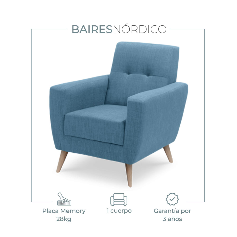 Sillón Sofá Nórdico Vintage Aron 1 Cuerpo