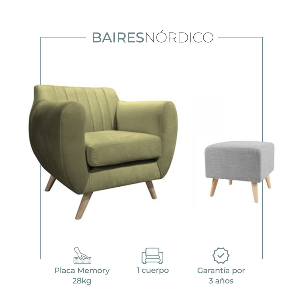 Sillón Sofá Nórdico Daven 1 Cuerpo + Banqueta Pana Antimanchas