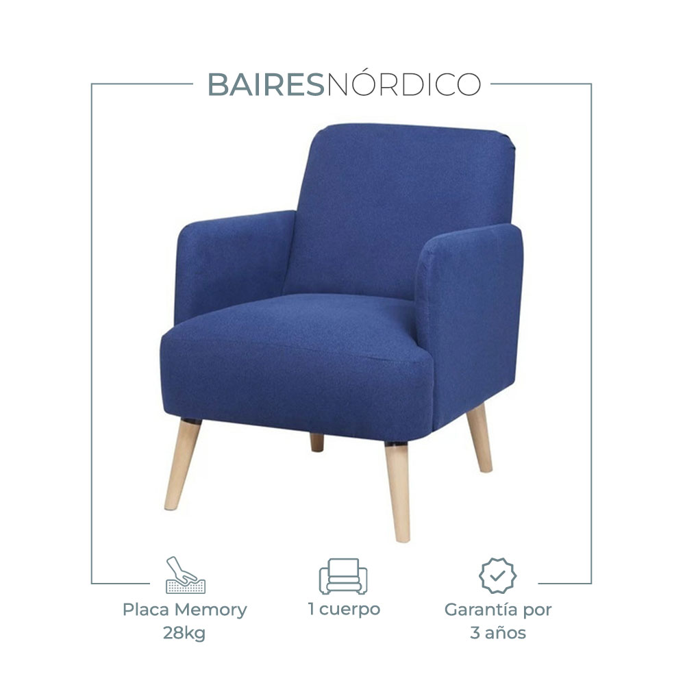 Sillón Sofá Nórdico Vintage Emery 1 Cuerpo Lino Antidesgarros