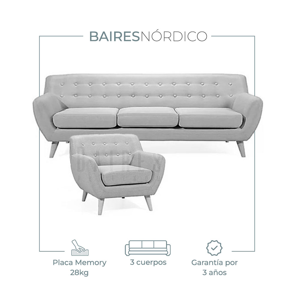 Combo Nórdico Vintage Sillón 3 Cuerpos + Nordiquito 1 Cuerpo Lino Antidesgarros
