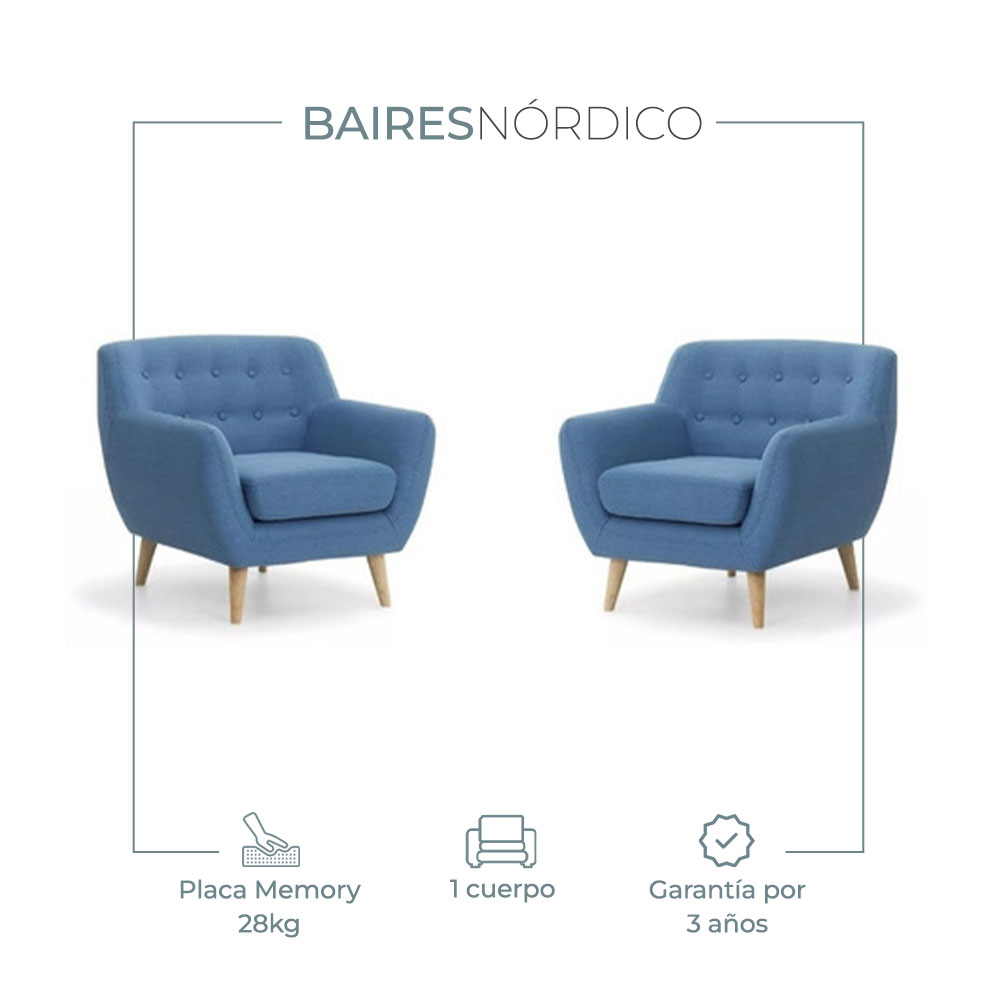 Combo Dos Sillones Nordiquitos Vintage 1 Cuerpo Lino Antidesgarro