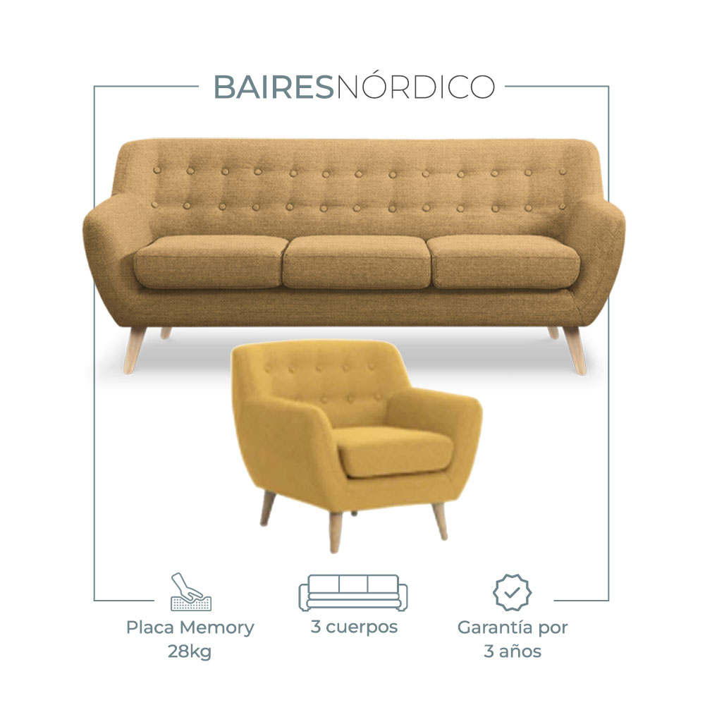 Combo Nórdico Sillón 3 Cuerpos + Nordiquito 1 cuerpo Lino Antidesgarro