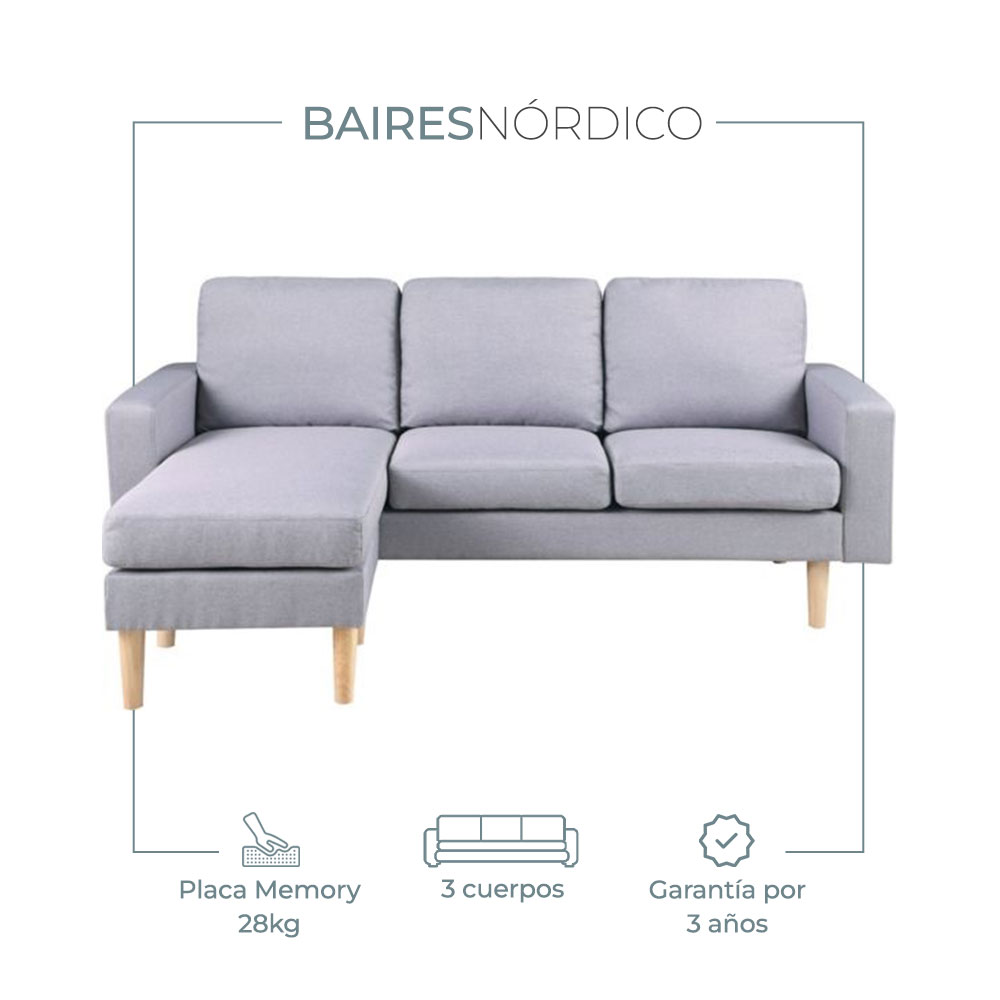 Sillón Sofá Esquinero Nórdico Keswick 3 Cuerpos Lino Antidesgarros